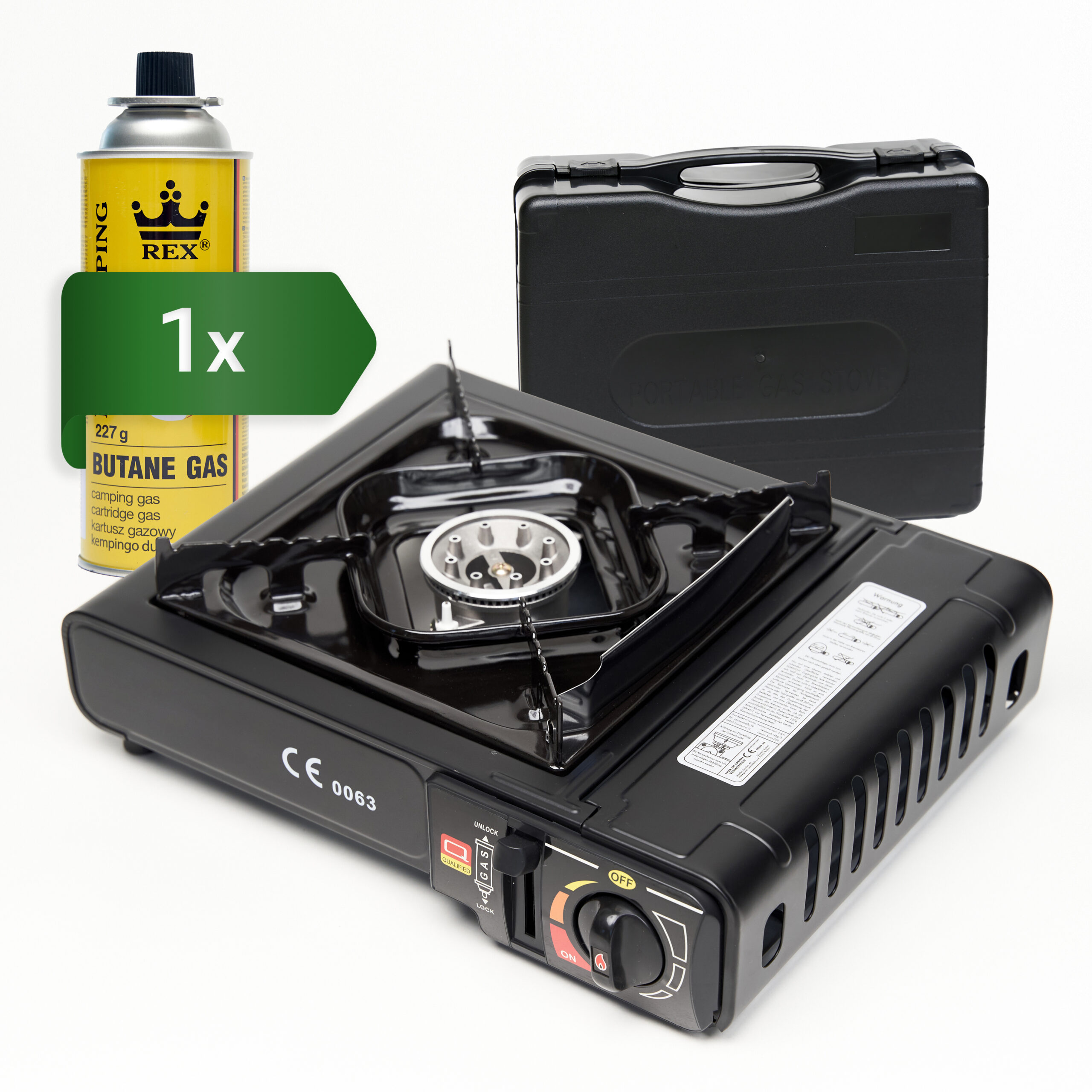1x Camping Gaskocher 1 flammig + 1 Gaskartusche MSF-1a + Koffer