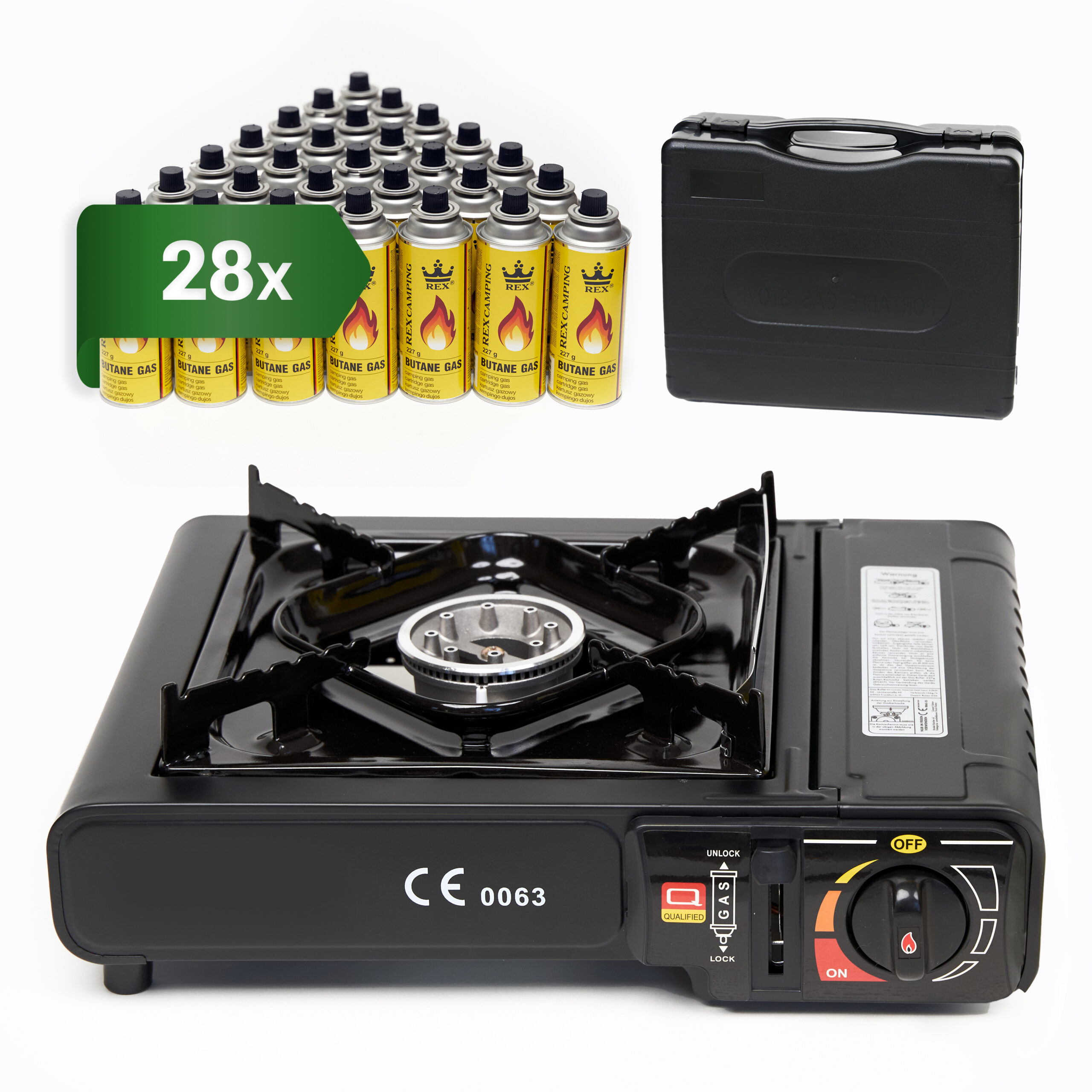 28x Camping Gaskocher 1 flammig + 28 Gaskartuschen MSF-1a + Koffer
