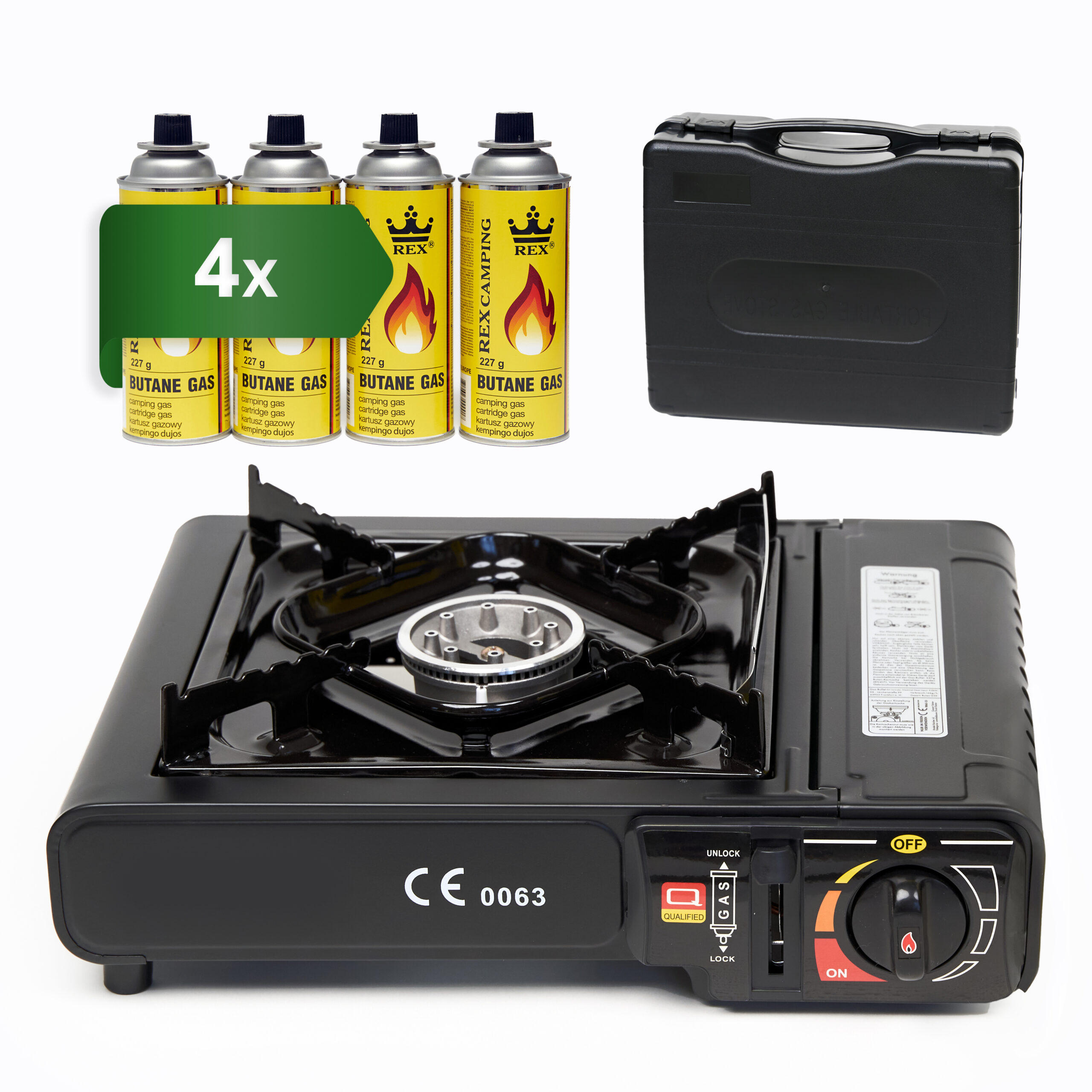 4х Camping Gaskocher 1 flammig + 4 Gaskartuschen MSF-1a + Koffer